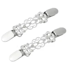 13mmストールクリップ 女性 アヒル口クリップ レディース 2個入 セーター フラワー レトロ 結婚式 パーティー (シルバー)