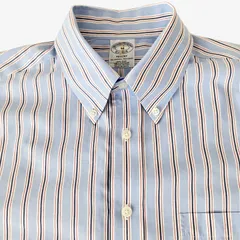 【M】Brooks Brothers(ブルックスブラザーズ) ポロカラーBD(ボタンダウン)シャツ ストライプ Regent Fit ノンアイロン スーピマコットン100% ポケット付 中国製