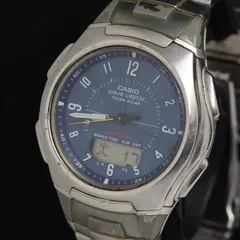 稼働 カシオ ウェーブセプター WVA-430J タフソーラー 青文字盤 アナデジ メンズ腕時計 KRH 2000000 NSK