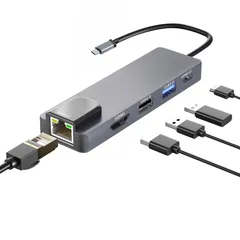 USB C ハブ マルチポート 5in1 USB ハブ Type c HDMI 4K出力+RJ45 LAN+USB 3.0+USB 2.0 データ転送ポート + 高速PD90W 充電ポート アダプター, アップル15シリーズ/MacBook Pro/ ...