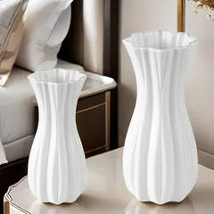 【北欧風シンプル】幾何学デザイン 花瓶 ドライフラワー 水耕栽培対応 プラスチック製で割れにくい！おしゃれなリビングインテリアに【2個セット大小】