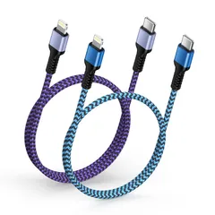 Bioonis タイプc ライトニングケーブル 2本(0.3M+0.9M) usb-c to lightning iphone充電ケーブル PD対応 20W急速充電 Type-c アイフォン 充電ケーブル ナイロン編み 断線防止 高速データ転送 超高 ...