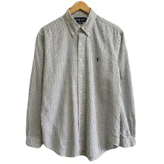 Ralph Lauren ラルフローレン CLASSIC FIT ボタンダウンシャツ コットンシャツ チェック柄 長袖シャツ ワンポイントロゴ 刺繍 オフホワイト×黒×青 Lサイズ No.M709