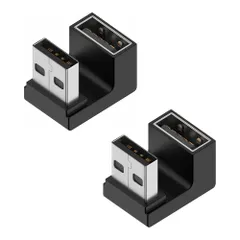 USB変換アダプタ USB-A オス U字型 180度角度付き 小型 軽量 10Gbps高速データ伝送 延長電源データ ビデオアダプター アダプターオス-メス ブラック(2個セッ)
