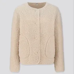 UNIQLO ボアフリースクルーネックカーディガン（長袖） オフホワイト S