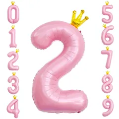 【特価セール】パーティー 結婚式 飾り付け 記念日 クラウン 王冠付き バースデーバルーン ナンバー2 ウェディング 大きい 40インチ 誕生日 風船 ピンク 数字 バルーン GRESATEK