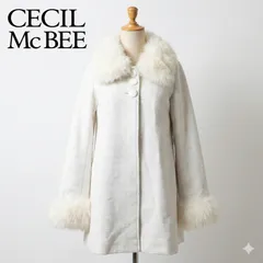 CECIL McBEE セシルマクビー フォックスファーコート Aライン リアルファー 取り外し可能 アイボリー オフホワイト M 美品 レディース 冬物 防寒 ギャル系 古着