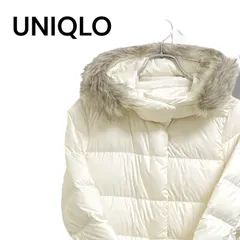 UNIQLO ユニクロ ホワイト レディース アウター ジャケット ダウンジャケット ロングコート 長袖 シンプル ファー フード付き 【Sサイズ】008TY