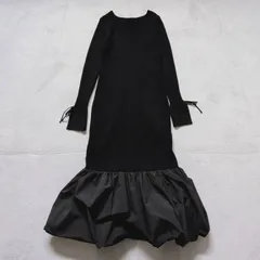 ナチュラルビューティーベーシック ニット ワンピース 黒 M 異素材 切り替え バルーン ロング 長袖 美品 NATURAL BEAUTY BASIC