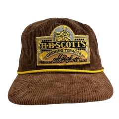 【キャップ/帽子】アメリカ製　USA製　HB SCOTT'S (エイチビースコッツ) コーデュロイキャップ　ビンテージキャップ　ワッペン　噛みタバコ　ブラウン　茶色