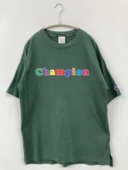 Champion チャンピオン Tシャツ/カットソー M グリーン 前面プリント ワンポイント ブランドロゴ ミドル丈 半袖 クルーネック(丸首)