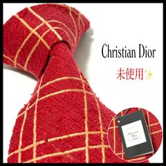 クリスチャンディオール ネクタイ ブランド チェック レッド×ゴールド