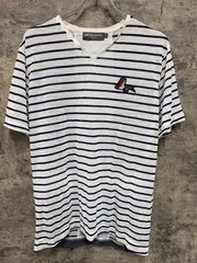 JX479 カフェドシクリステ CAFE DU CYCLISTE PAULINE Men 半袖 サイクルジャージ Vネック Tシャツ 白 ボーダー Lのサムネイル