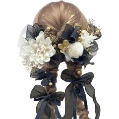 人気商品　入学式 シフォンリボン 卒業式 ベロアリボン パールチェン ベリー アジサイ 二次会 ドライフラワー 振袖 袴 前撮り ウェディング 結婚式 和装 ホワイト 成人式 ピンク ブラック シルバー ヘアアレンジ 髪飾り ハーフアップ ロングヘア A251