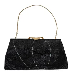 【美品】 和装バッグ 優品 ビーズバッグ フォーマル  チェーン付き 幾何学 黒 ビーズ 和装小物  【中古】