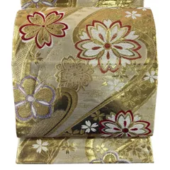 袋帯 秀品 振袖向き 桜 梅 箔 金糸 金色 六通 正絹 【中古】