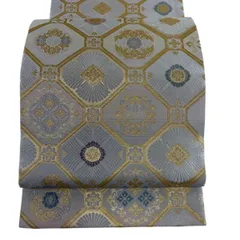 【美品】 袋帯 秀品 つづれ唐織 蜀江文 松竹梅 金糸 箔 ベージュ 六通 正絹 【中古】