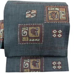 【美品】 名古屋帯 優品 鳥 幾何学 灰色 正絹 【中古】