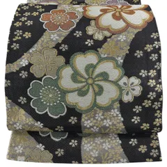【美品】 袋帯 秀品 桜 唐織 箔 墨色 六通 正絹 【中古】