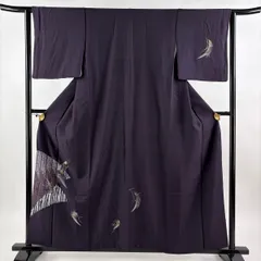 付下げ 身丈159cm 裄丈63.5cm S 袷 幾何学模様 刺繍 箔 濃紫 正絹 秀品 【中古】