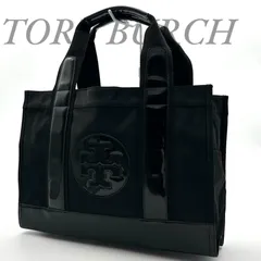 【B4743】TORY BURCH トリーバーチ トートバッグ エナメル ナイロン ブラック レディース スクエア ロゴ A4収納可 異素材