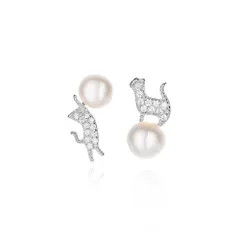 【人気商品】925 シルバー 最高級ジルコニア 純銀製 淡水パール 金属アレルギー対応 人気 ネコ ピアス ピアス 真珠 レディース 人気 誕生日 猫 プレゼント K.L.Y アクセサリー