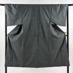 男着物 身丈142.5cm 裄丈67cm M 袷 アンサンブル 紬 亀甲絣 灰緑 正絹 優品 【中古】