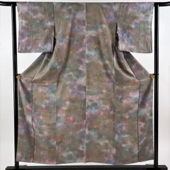 【美品】 小紋 身丈154.5cm 裄丈62cm S 袷 樹木 ぼかし 金彩 灰紫 正絹 優品 【中古】