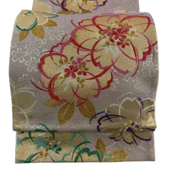 【美品】 袋帯 名品 振袖向き 桜 金糸 箔 薄紫 六通 正絹 【中古】