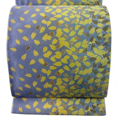 【美品】 袋帯 秀品 桜の花びら 金糸 青灰色 六通 正絹 【中古】