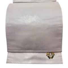 袋帯 秀品 ワンポイント柄 草花 螺鈿 箔 灰色 六通 正絹 【中古】