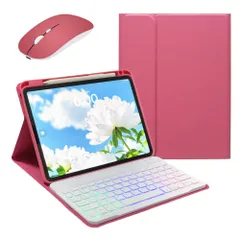 KMXDD マウス付き 対応 iPadAir11インチ用 M3/M2 バックライトキーボード iPad Air 第5/4世代 10.9インチ用 iPadPro11 第4/3/2/1世代用 キーボードケース カラフル RGBバックライト 分離式,濃いピンク+白