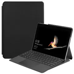 Gosento For Surface Go/Surface Go2 / Surface Go3 / Surface Go4 ケース スタンド機能付き 開閉式三つ折薄型スタンドケース PUレザー Surface Go 4 カバー (ブラック)