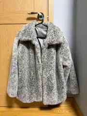 グレー レオパード フェイクファー コート
