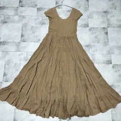 【美品】MARIHA マリハ 草原の虹のドレス ティアード フレア Aライン ブラウン マキシ丈 ノースリーブ フレンチスリーブ 綿・コットン FREEサイズ