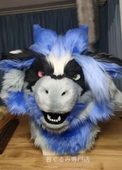 マスク 着ぐるみ ケモノ体 フルスーツ セット ミントブルー 全身 尻尾