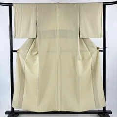 【美品】 色無地 身丈155cm 裄丈62.5cm S 単衣 地紋 ベージュ 正絹 名品 【中古】