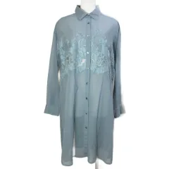 ダーマコレクション dama collection 刺繍ロングシャツ ワンピース 長袖 チュール サイドスリット 9AR M相当 ブルー系 /X