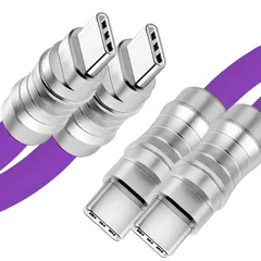 WLGQ c to c ケーブル usb-pd 100w ケーブル シリカゲル素材はより柔らかい,USB-Cインタフェースに適したデバイス 高速充電タイプc ケーブル 1m（パープル-2個入り）