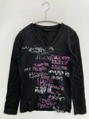 Calvin Klein Jeans カルバンクラインジーンズ Tシャツ/カットソー M ブラック 前面プリント ブランドロゴ ミドル丈 長袖 Vネック