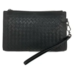 BOTTEGA VENETA(ボッテガヴェネタ) クラッチバッグ イントレチャート 黒 マルチケース ディテール/リストレット付き レザー