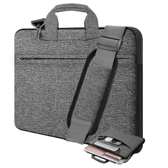 HSEOK 15.6インチ ノートパソコン用ショルダーバッグ、耐久性と耐衝撃性に 保護力のあるコンピューターキャリングブリーフケース 複数のポケットとストラップ付き ほとんどの15.6インチノートパソコンに対応,濃灰色と黒