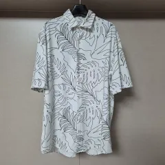 100) ザラ ZARA メンズ ストレッチ 半袖 シャツ レギュラー フィット 葉柄