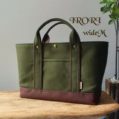 553.　８号帆布トートバッグ　ワイドM　カーキグリーン×ブラウン　全面８号帆布２重仕立て