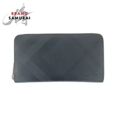 美品 BURBERRY バーバリー チェック柄 ブラック 黒 シルバー金具 PVC 長財布 ラウンドファスナー メンズ 505751【中古】
