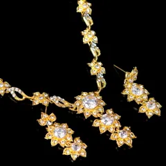 シンプルラインストーンのネックレス＆ピアスセット　パーティーや結婚式などへ　アクセサリーセット / ネックレス ピアス 