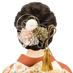 【在庫処分】卒業式 花 袴 振袖 七五三 水引 浴衣 細工 着物 和装 成人式 結婚式 着物 髪 髪飾り 飾り 髪留め 高級造花 [OTAKUMARKET] ヘアアクセサリー 3カラー (ピンク×金)