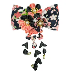 【特価商品】花柄 かわいい つまみ細工 振袖 手作り 着物 ヘアアクセサリー ヘアピン 七五三 キッズ お祭り レディース 成人式 浴衣 卒業式 和服 夏祭り 和装 花火大会 髪飾り (ブラック)