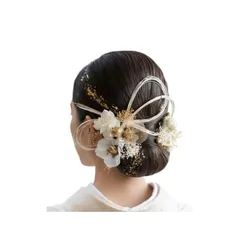 [Lomeri ロメリ] タイトヘア 髪飾り おかみさん ロメリ ドライフラワーの髪飾り 成人式 卒業式 結婚式 袴 A146 (白ゴールド) 0