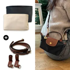 ロンシャン ミニ ストラップ 無穴 ブラック+シルバー/ホワイト インナーバッグ 含む (元価以下)